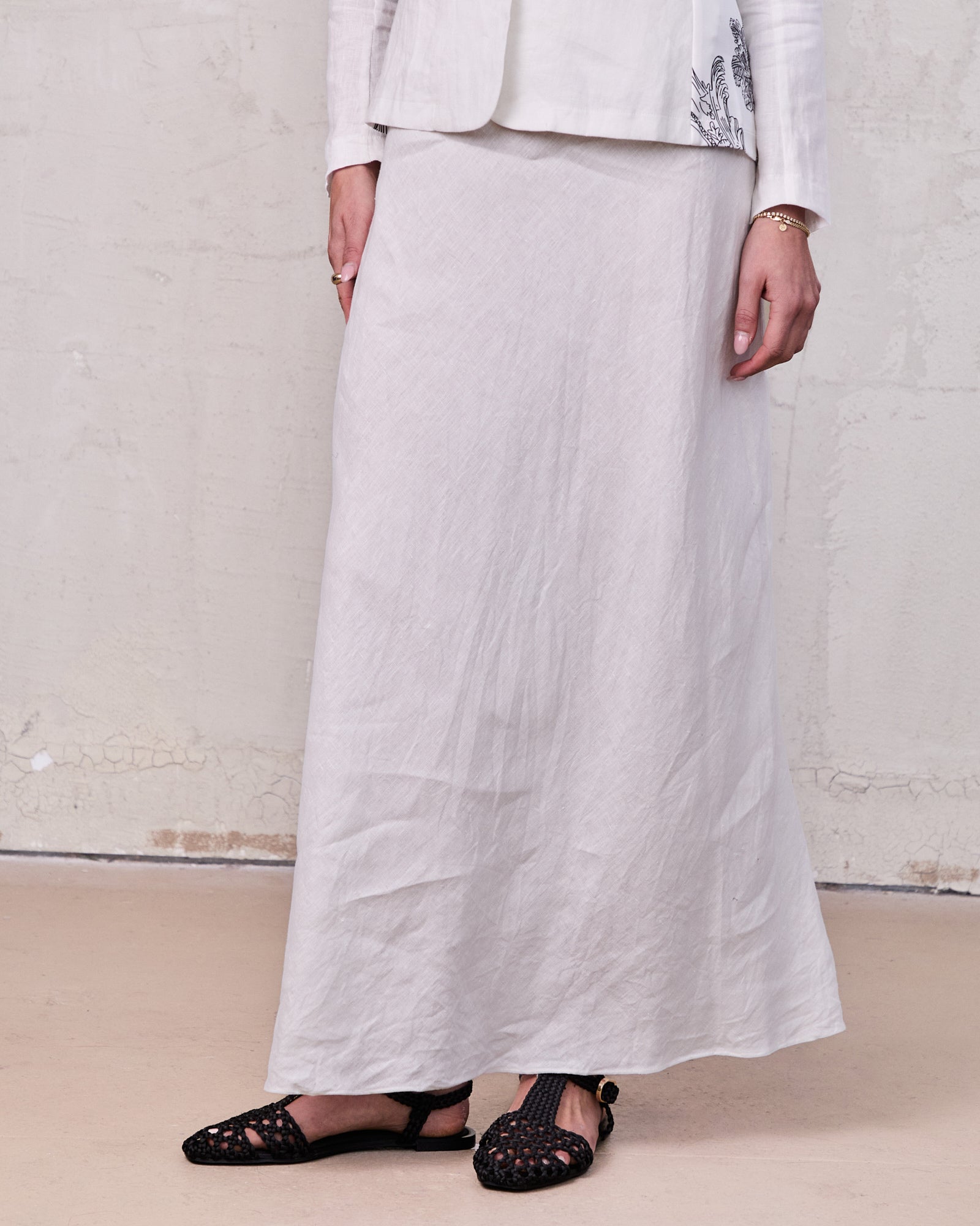 Linen Slip Skirt-White
