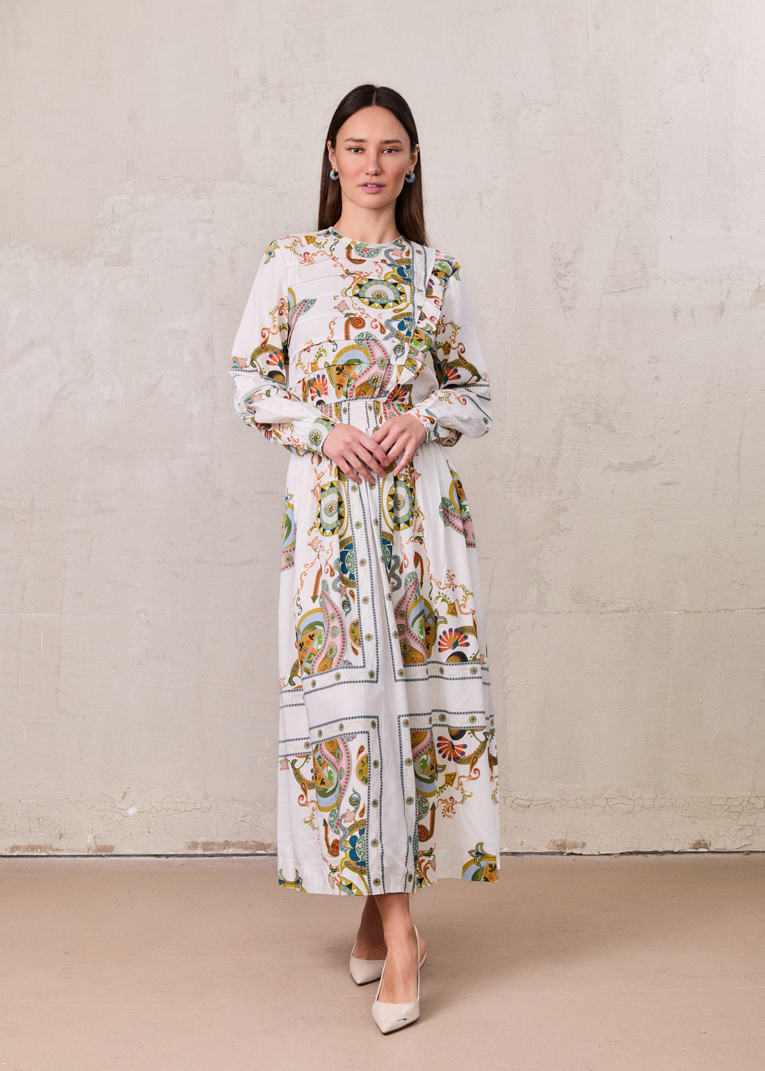 Smocked Waist Dress-Oriental Paisley