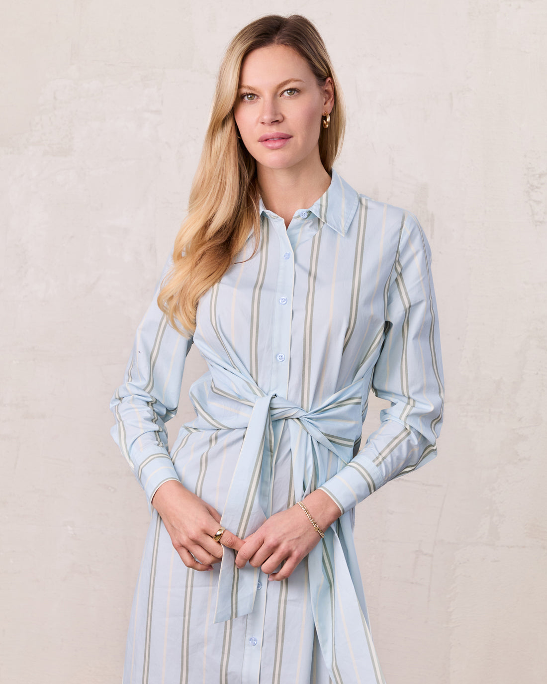 Side Tie Shirtdress-Stripe