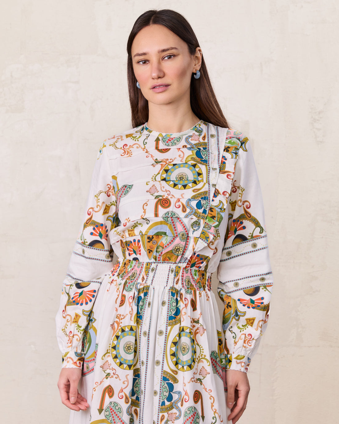 Smocked Waist Dress-Oriental Paisley