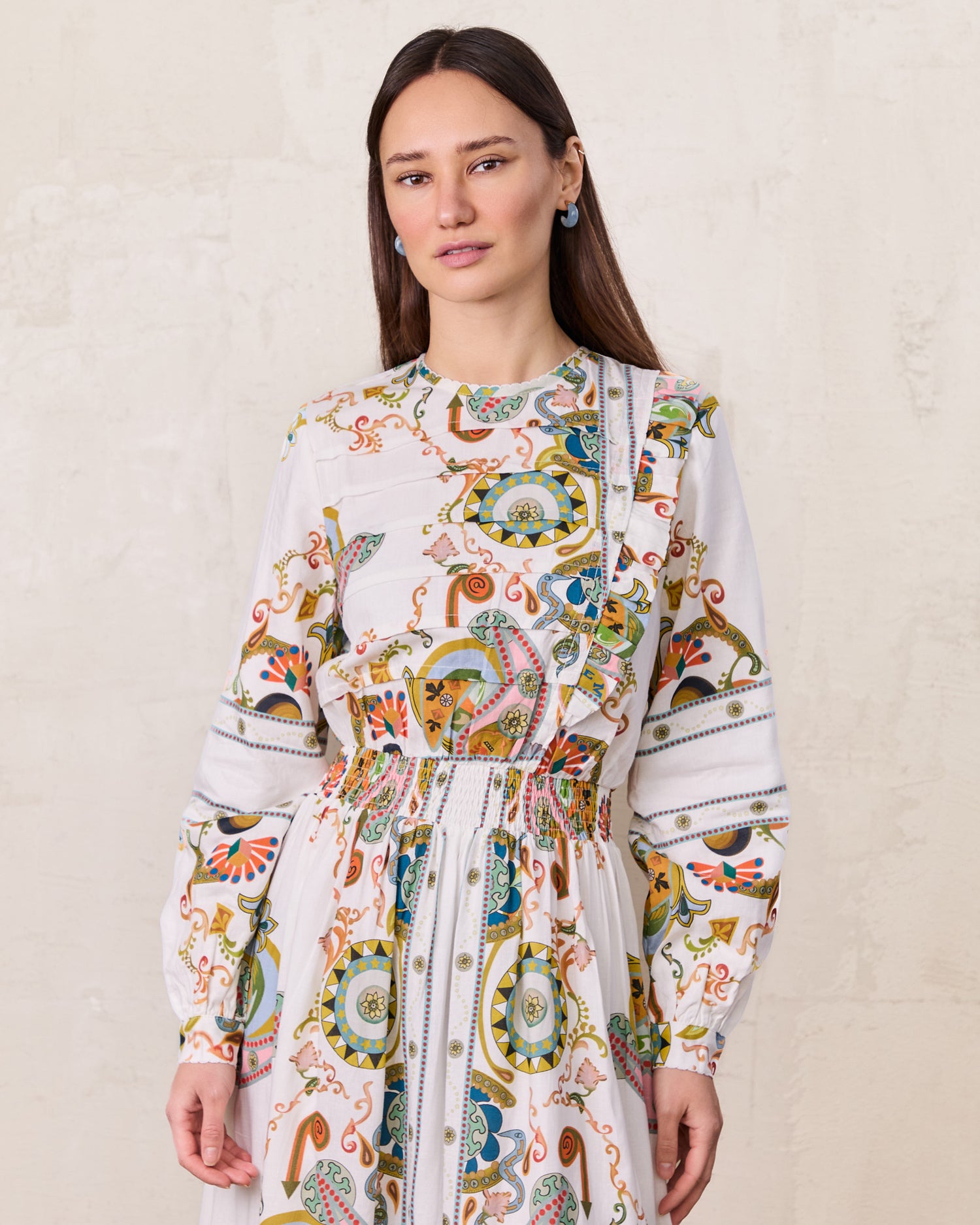 Smocked Waist Dress-Oriental Paisley