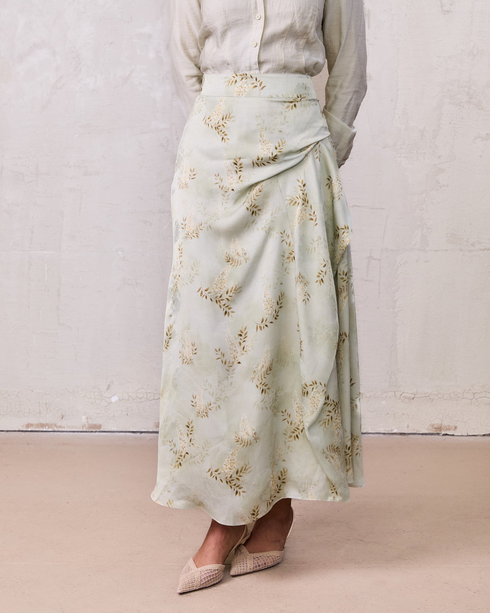 Gathered Overlay Skirt-Mint Floral