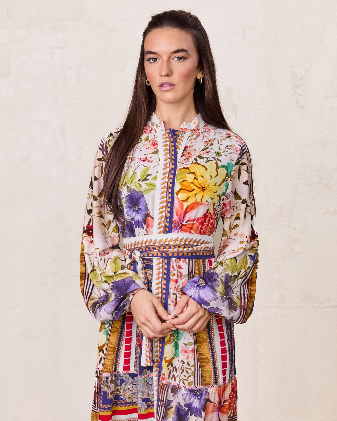 Peasant Belted Dress-Multi Colored