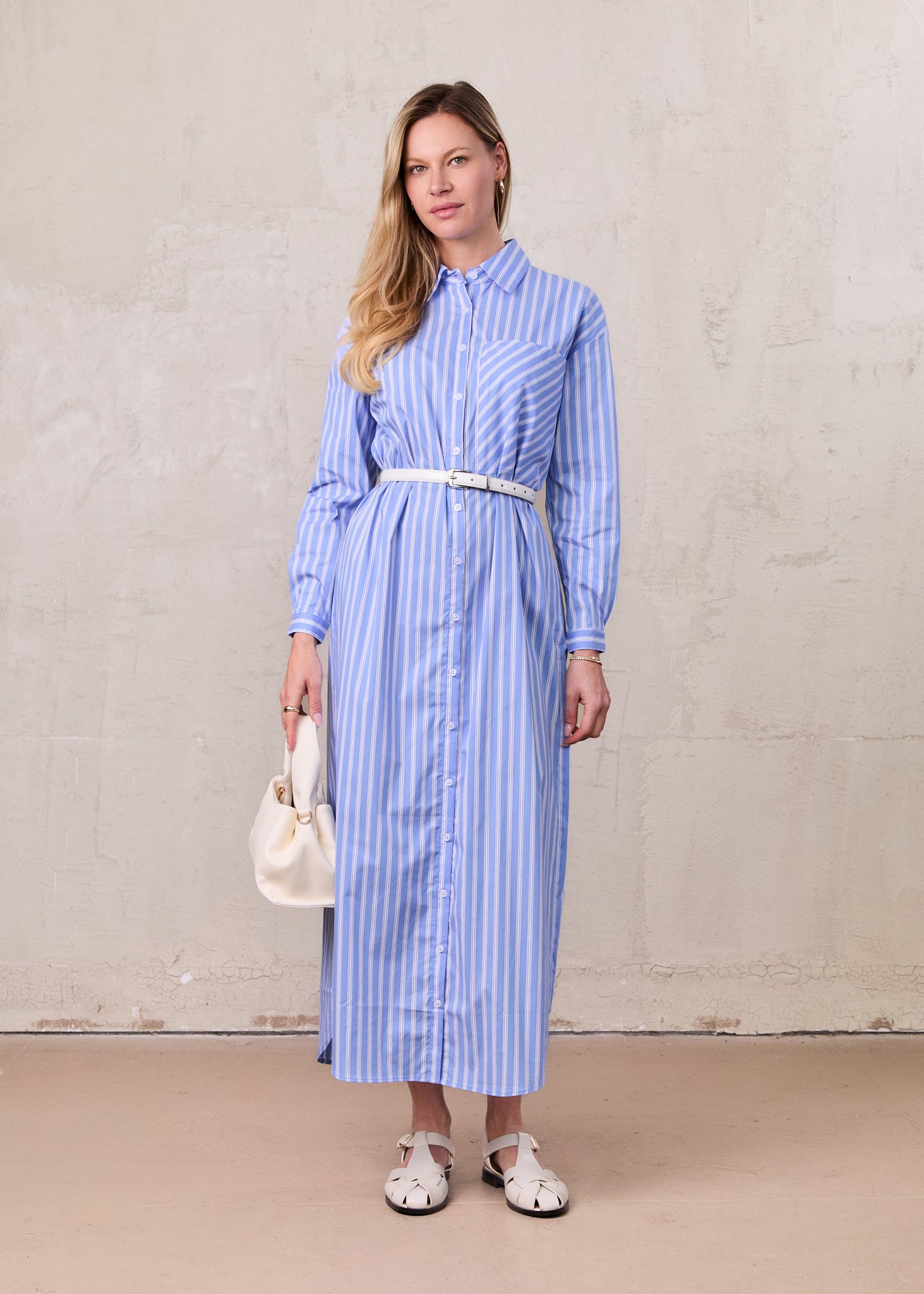 Oversized Shirtdress-Light Blue/White