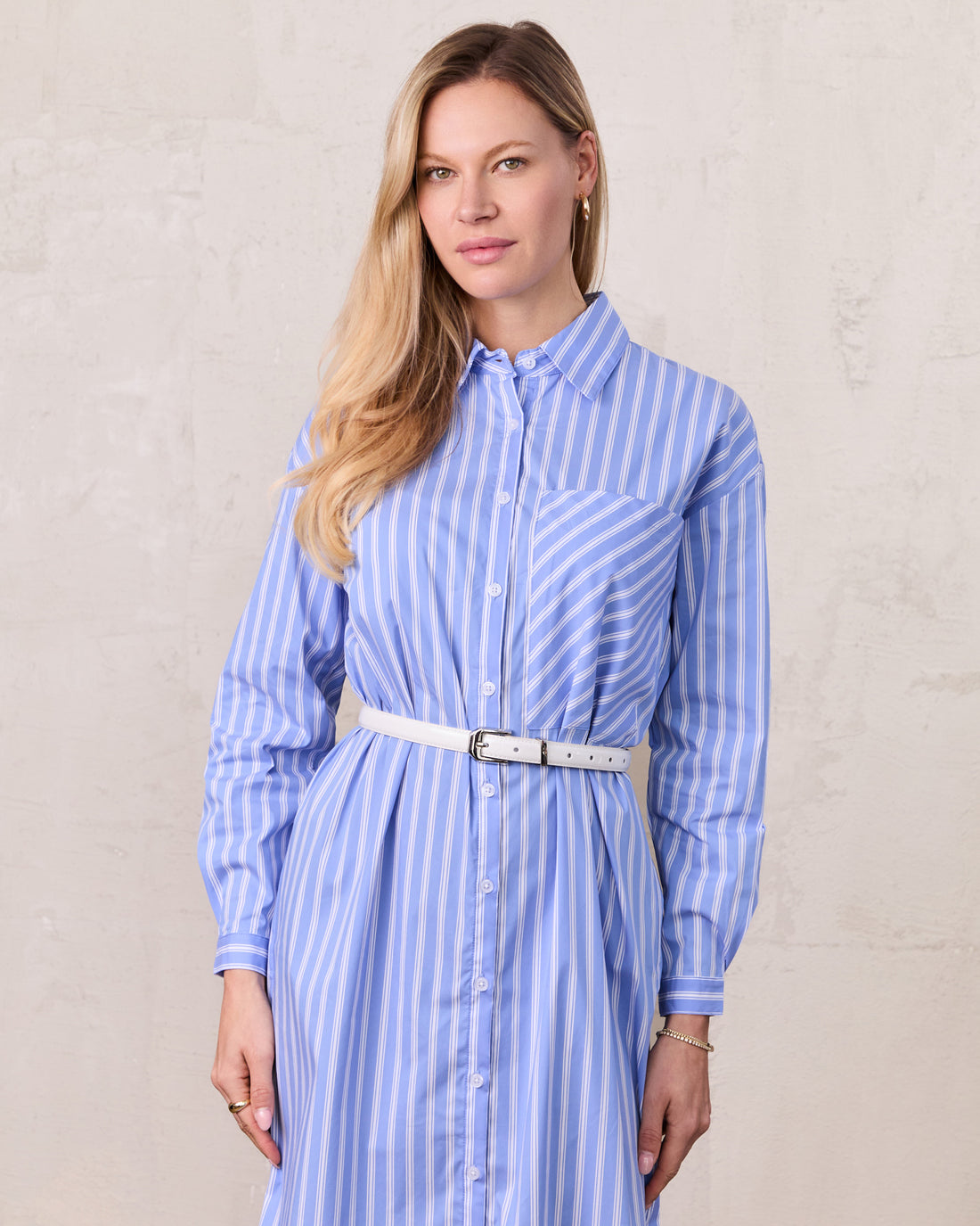 Oversized Shirtdress-Light Blue/White
