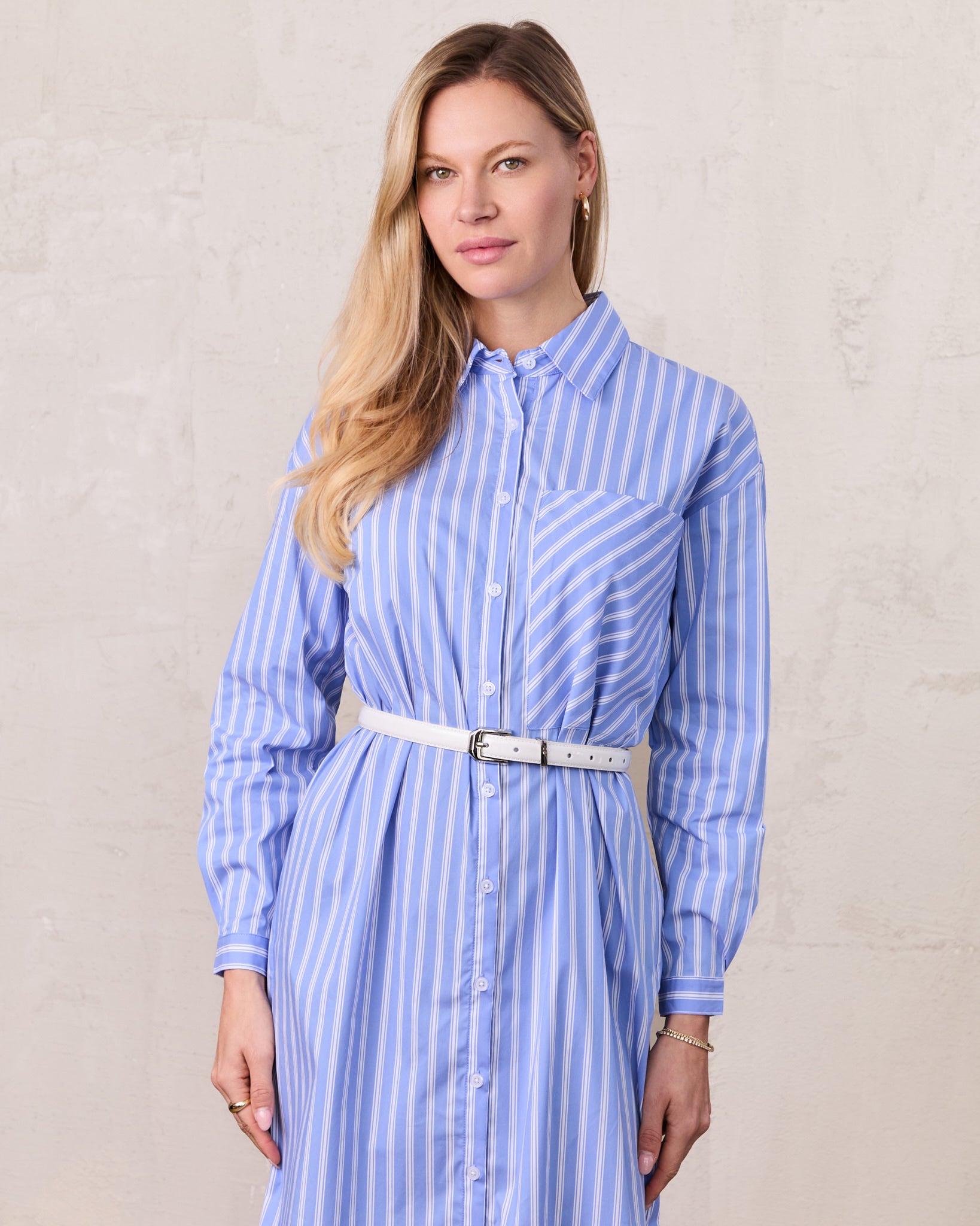 Oversized Shirtdress-Light Blue/White