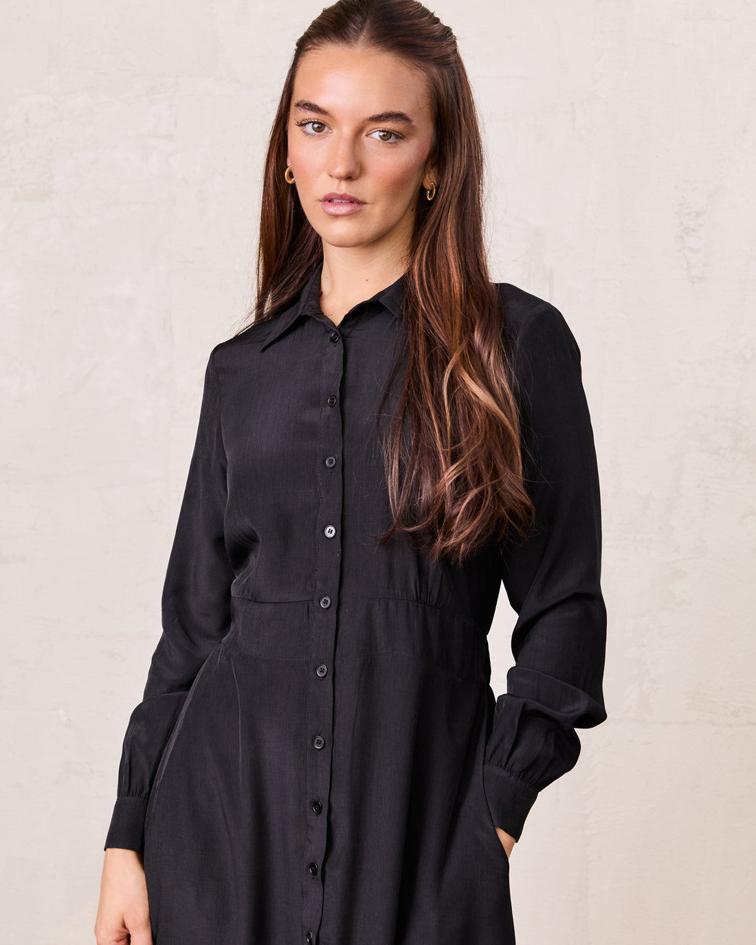 Prairie Bottom Shirt Dress-Black