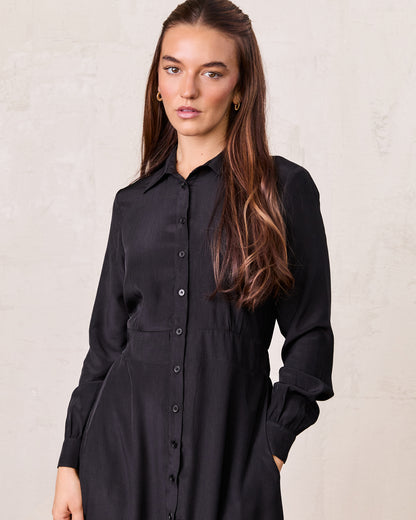 Prairie Bottom Shirt Dress-Black