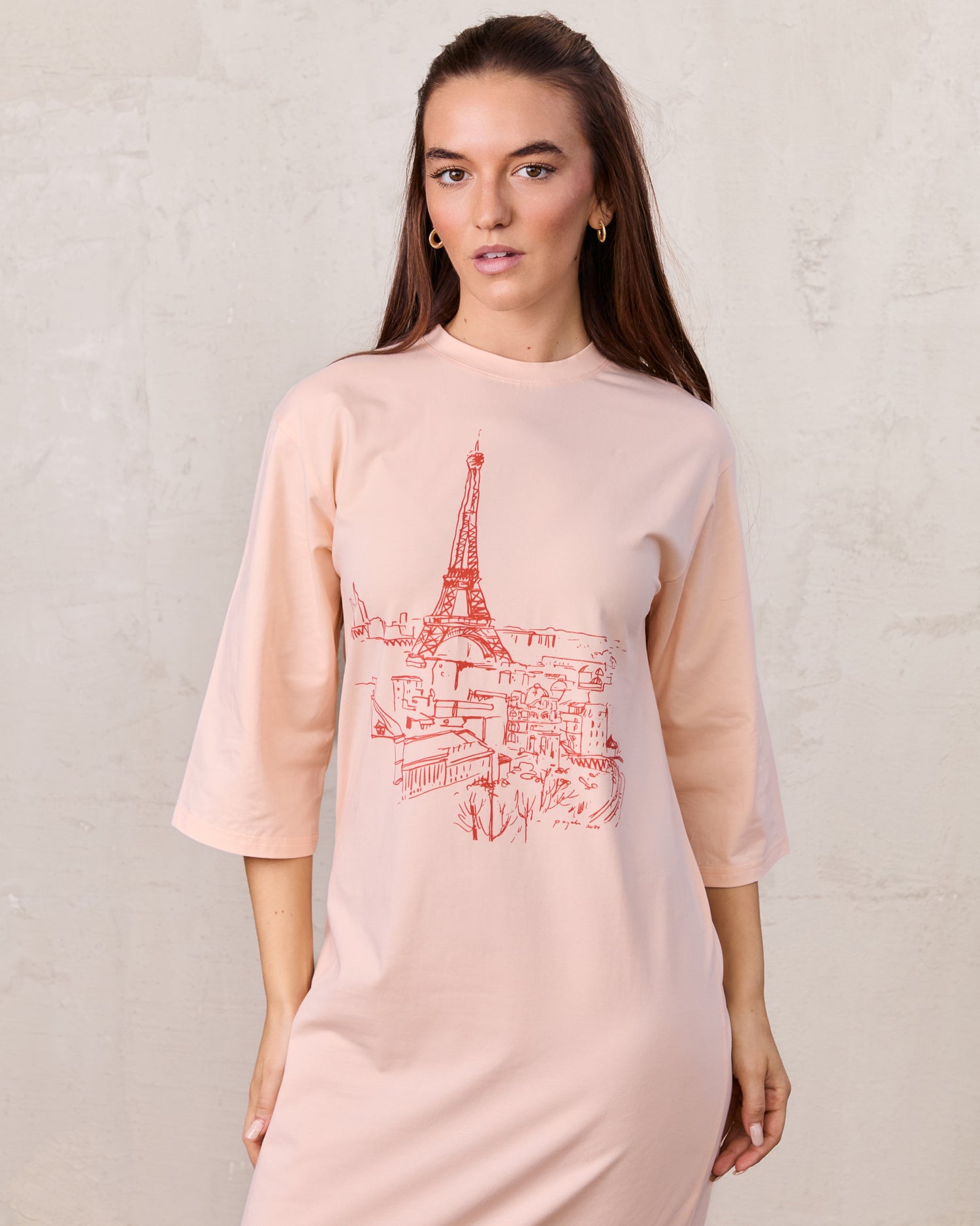 Maxi T-Shirt Dress-Yellow/Peach Tower