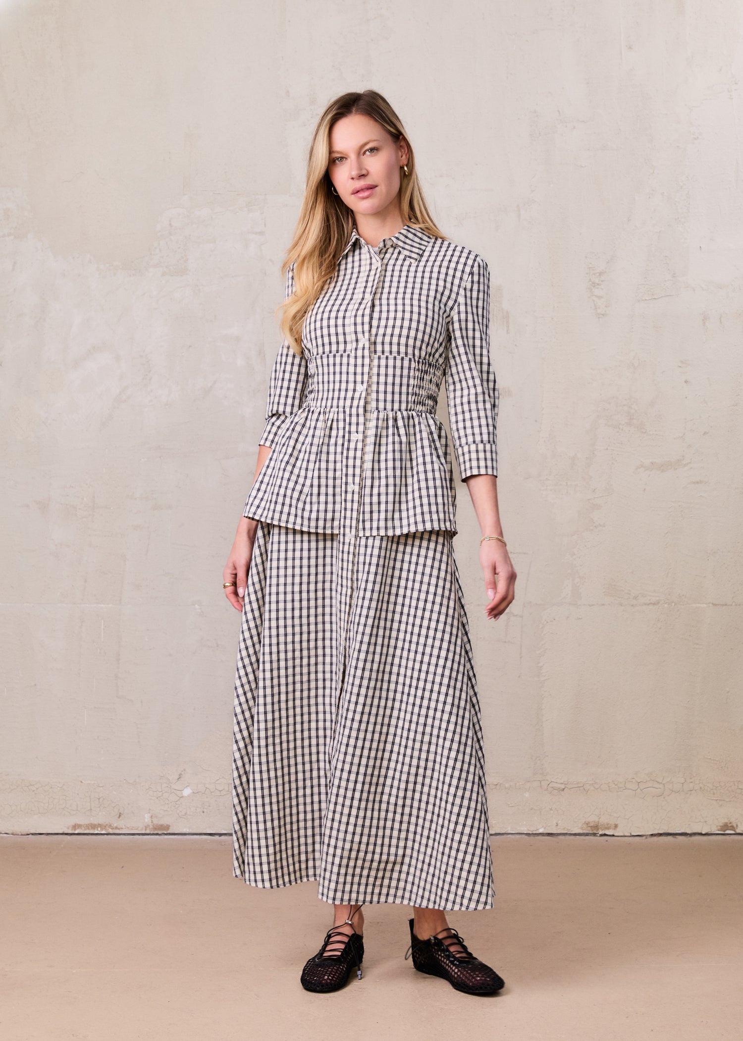 Plaid Peplum Dress-Black and White