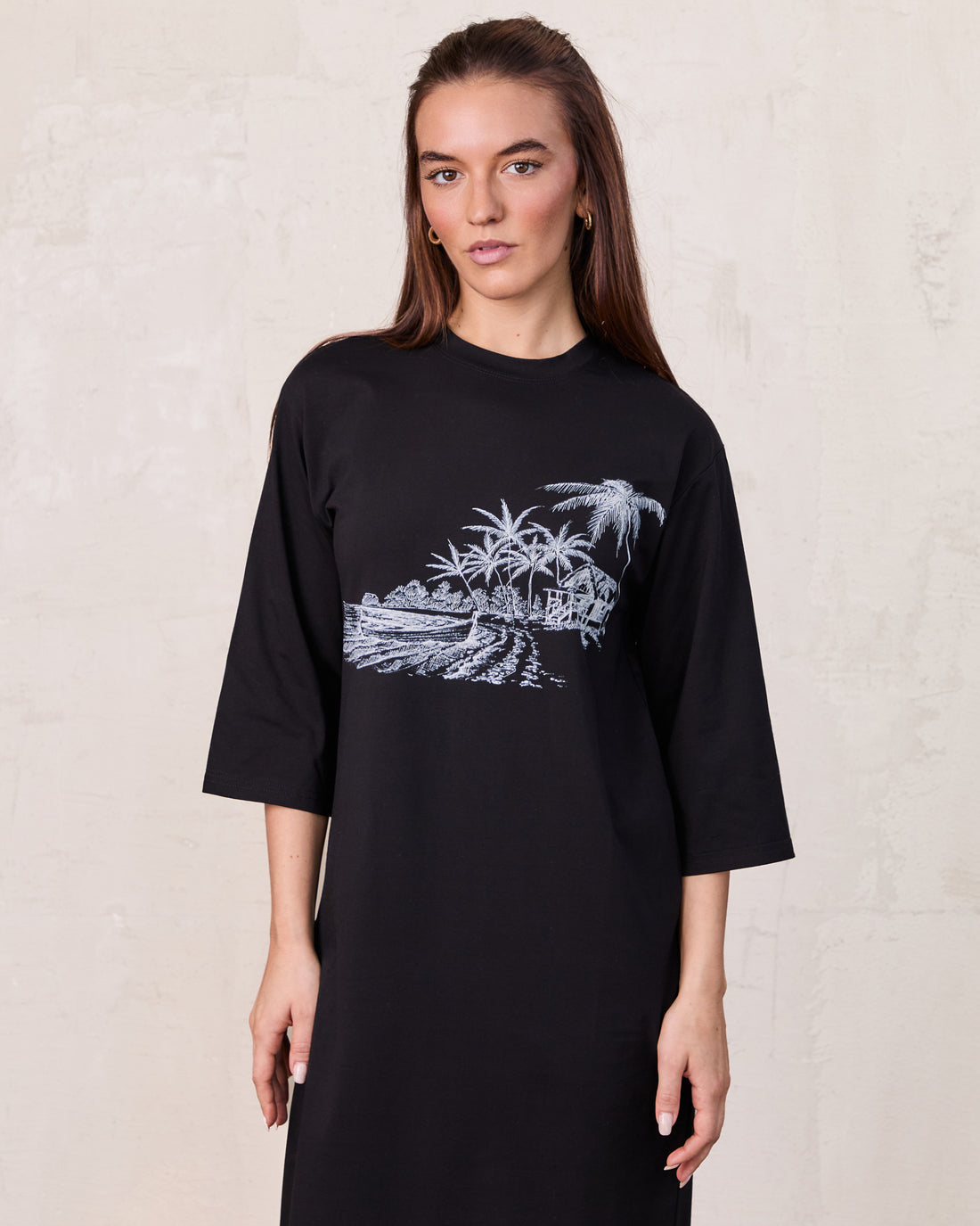 Maxi T-Shirt Dress-Black/White Palm