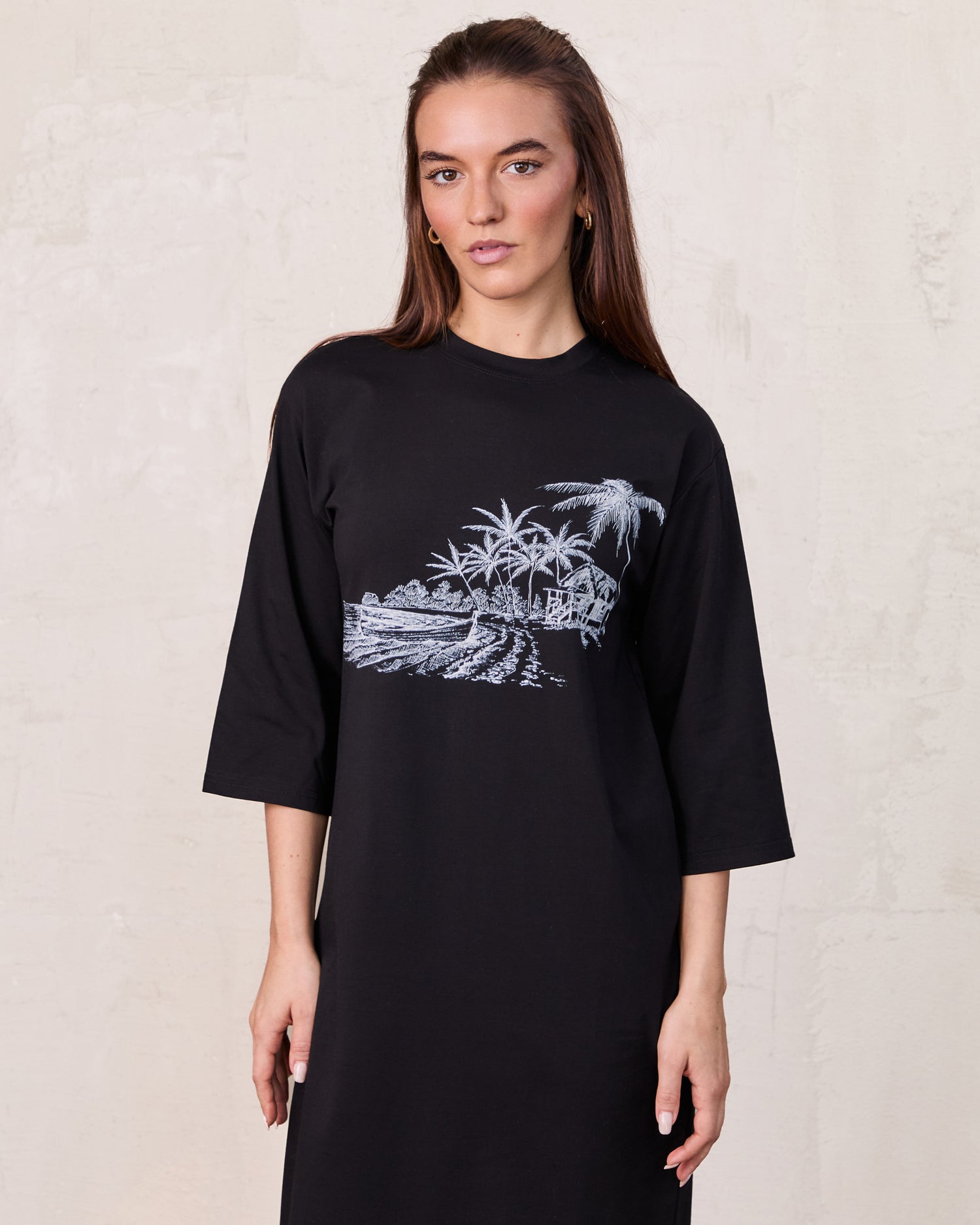 Maxi T-Shirt Dress-Black/White Palm