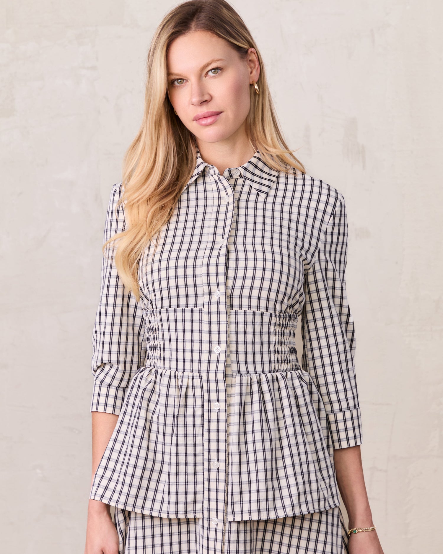Plaid Peplum Dress-Black and White