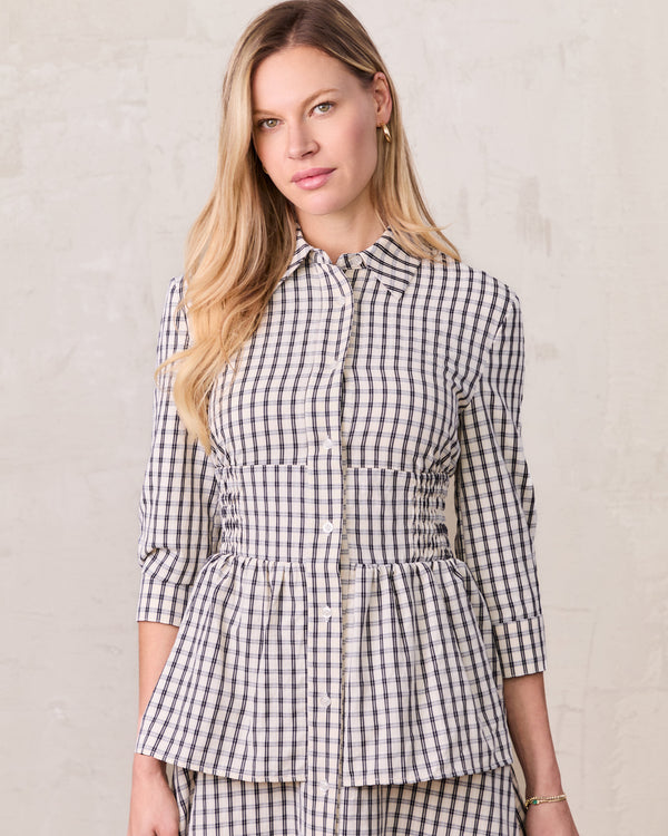 Plaid Peplum Dress-Black and White