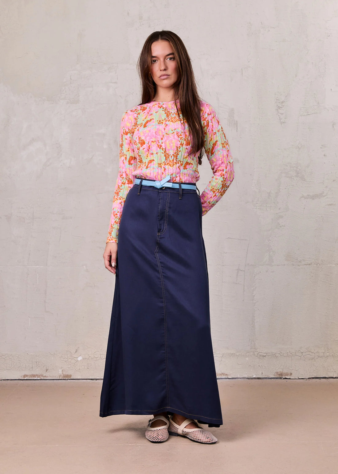 Lightweight A-Line Skirt-Navy