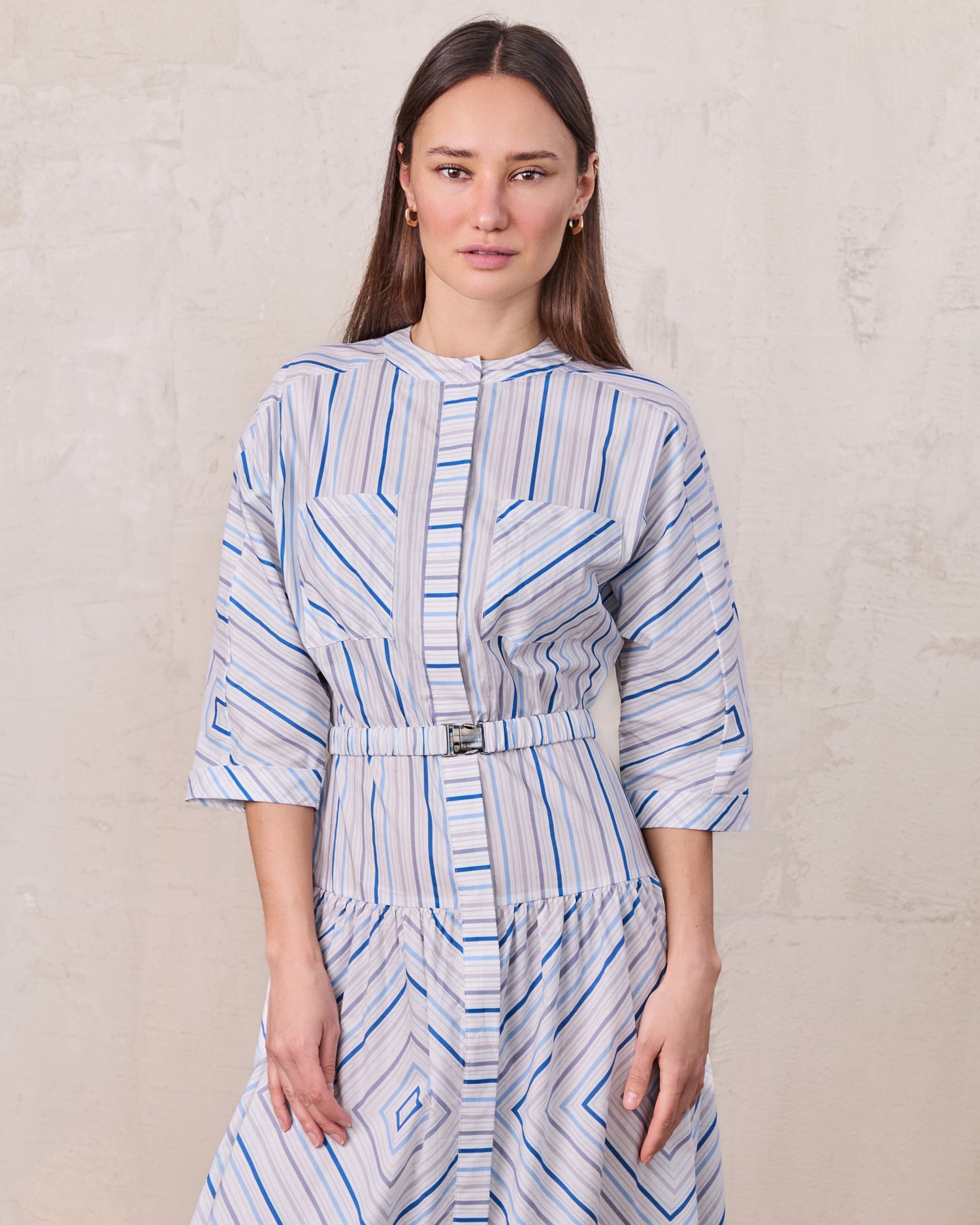 Tari Women's Belted Wide Sleeve Maxi Shirt Dress Striped Gown - Size 22
