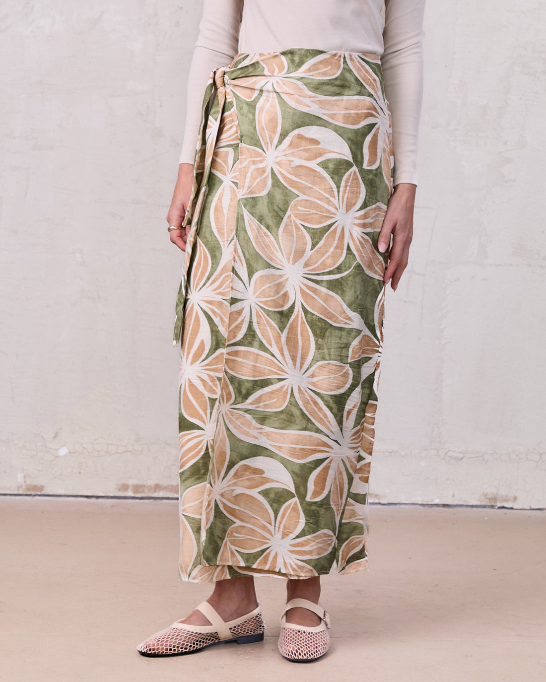 Side Tie Faux Wrap Skirt-Geo Floral