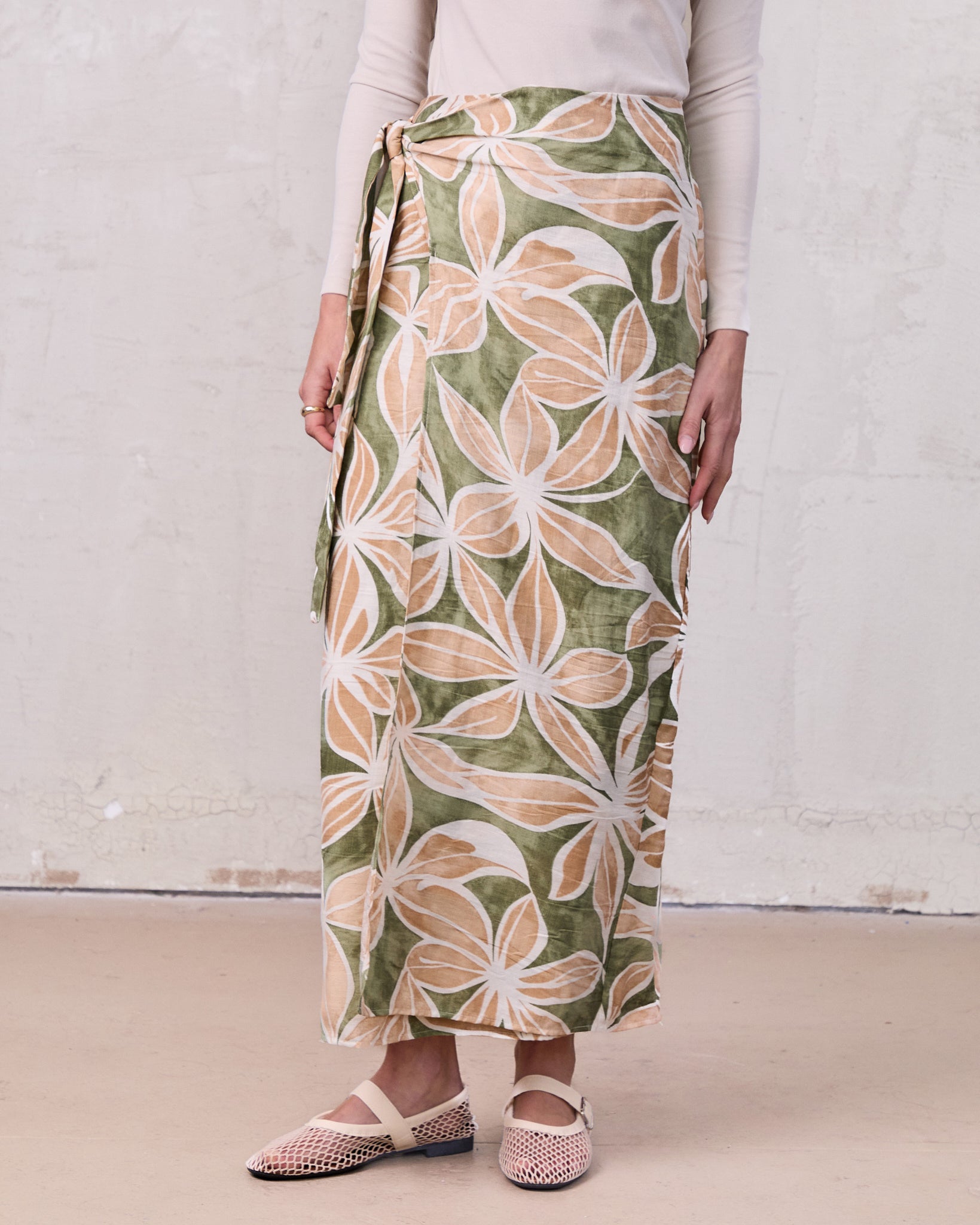 Side Tie Faux Wrap Skirt-Geo Floral