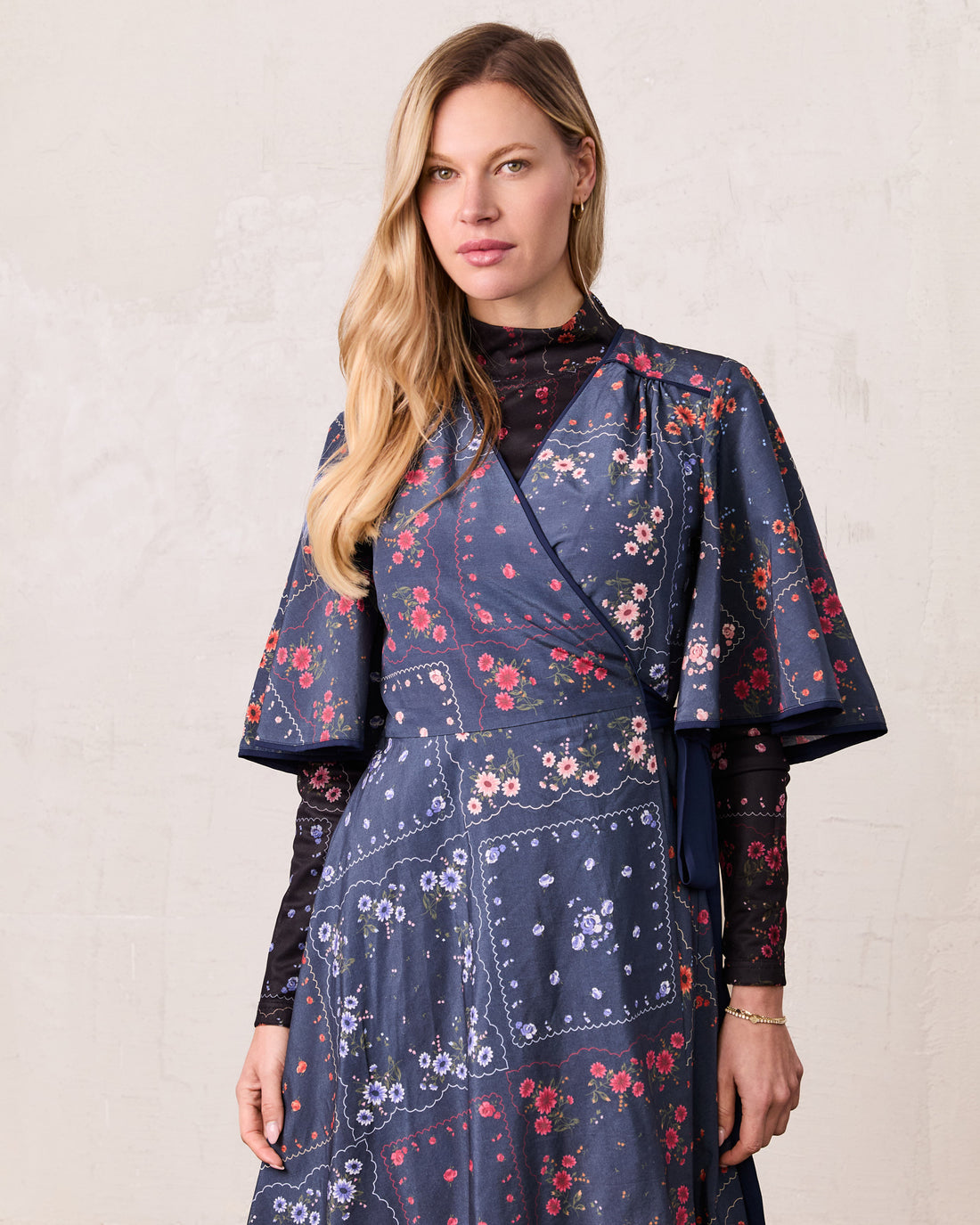 Flutter Sleeve Wrap Dress-Colored Floral