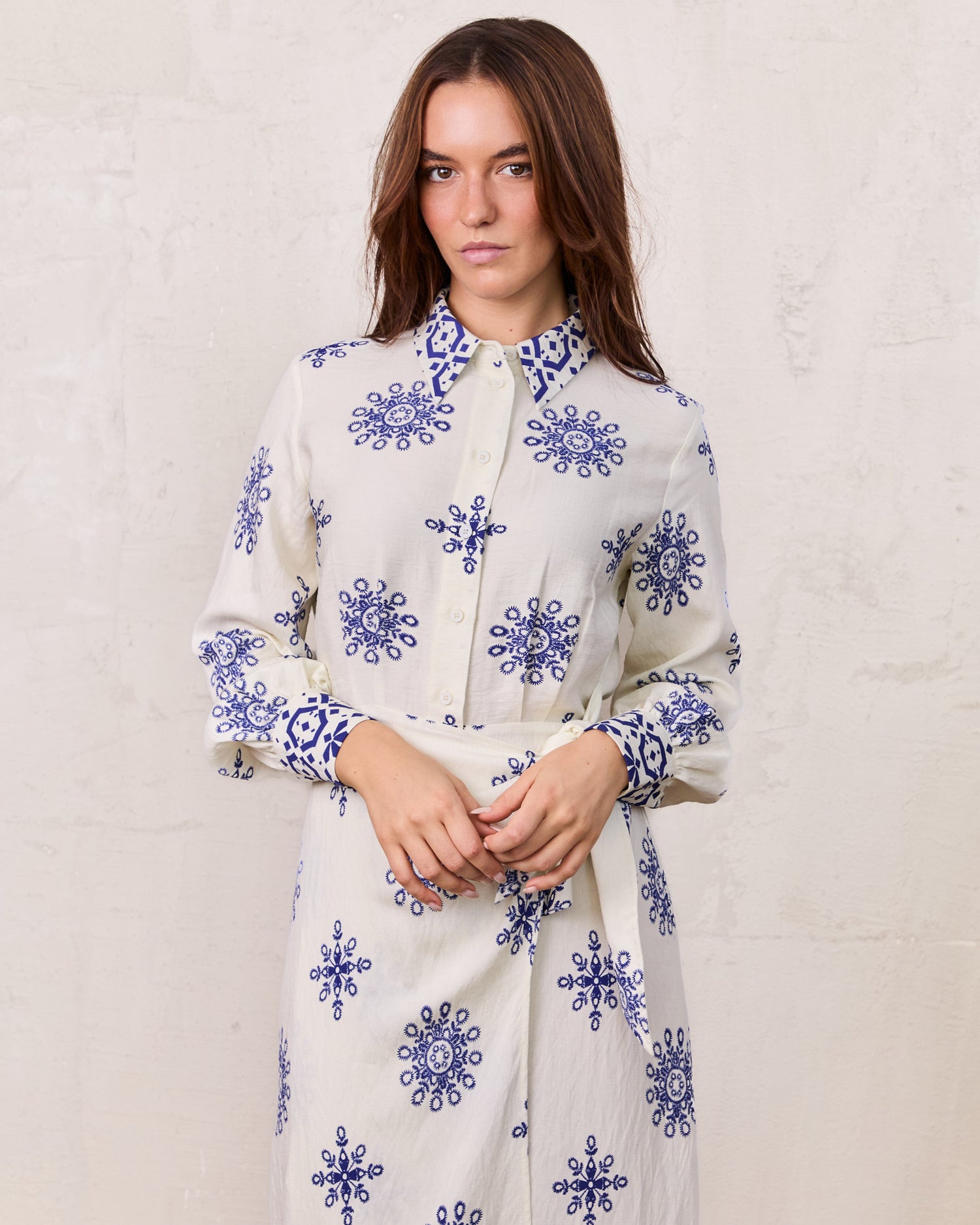 Wrap Shirtdress-Blue Medallion
