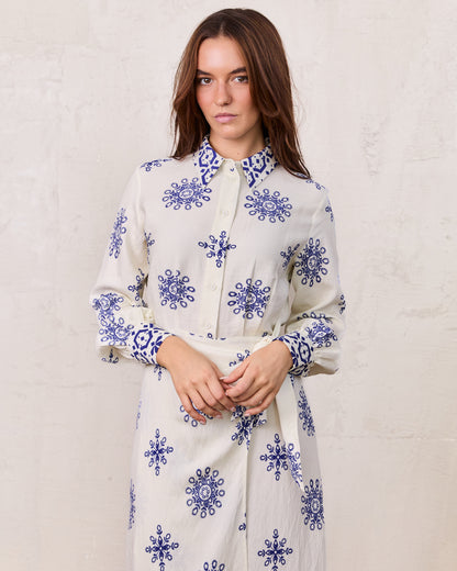 Wrap Shirtdress-Blue Medallion
