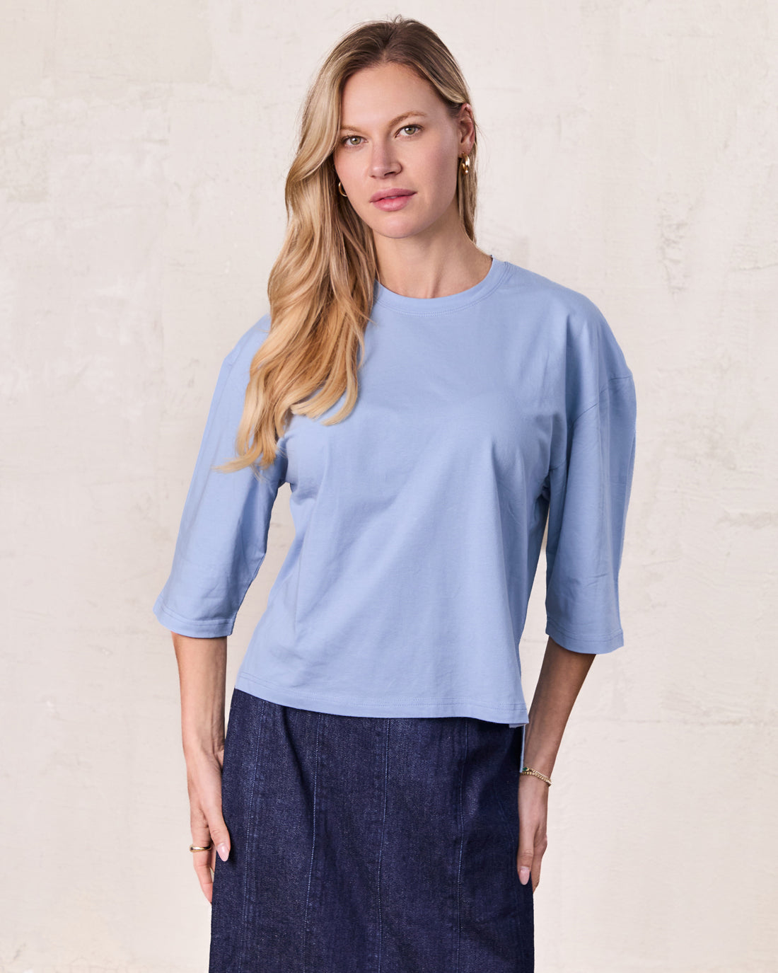 Wide Sleeve Tee-Light Blue