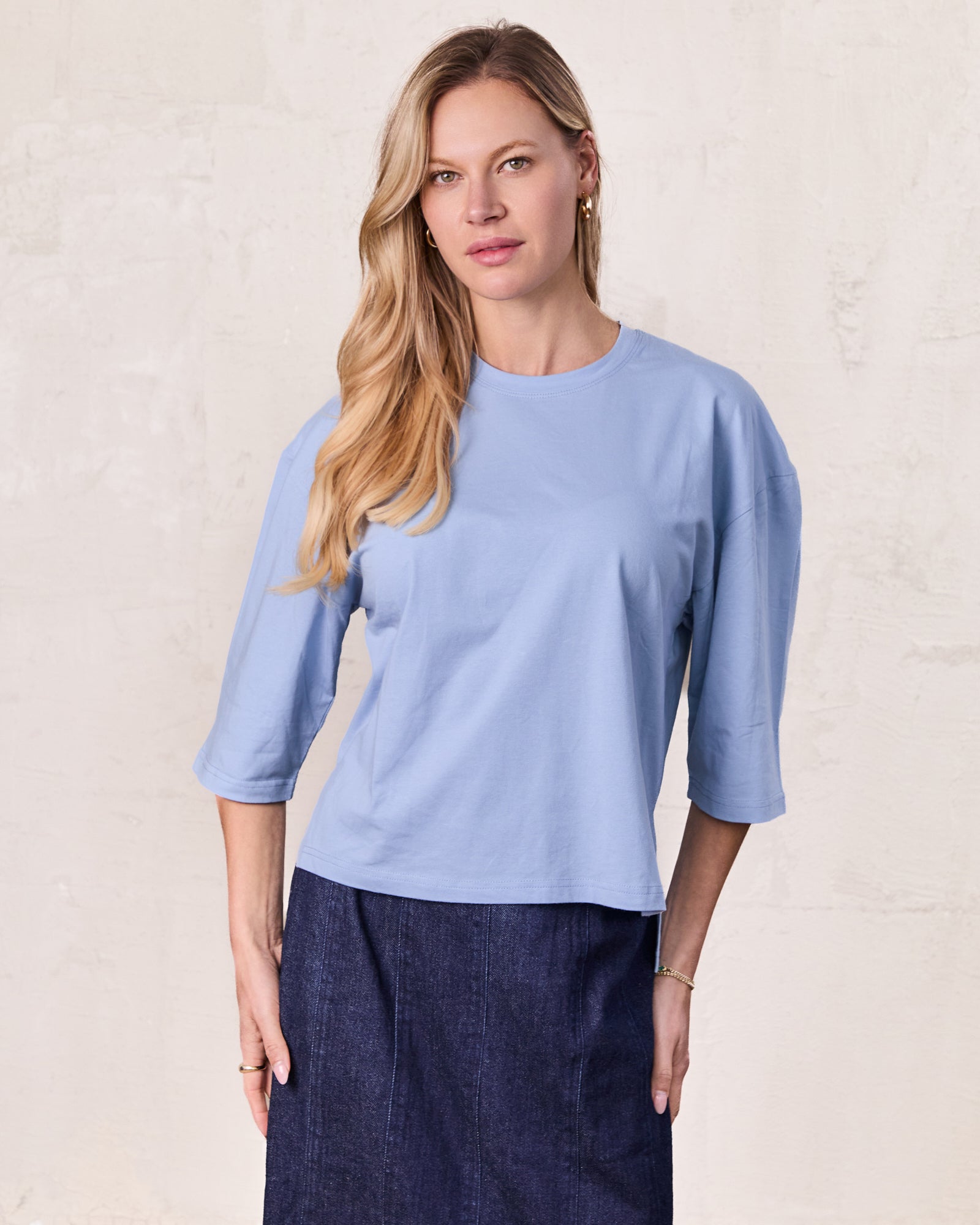 Wide Sleeve Tee-Light Blue