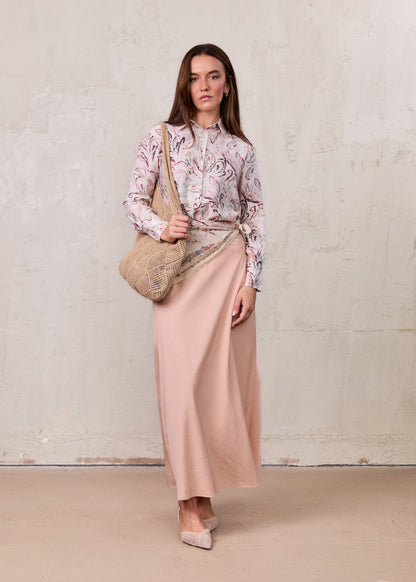 Button Down Collared Blouse-Peach Sketch
