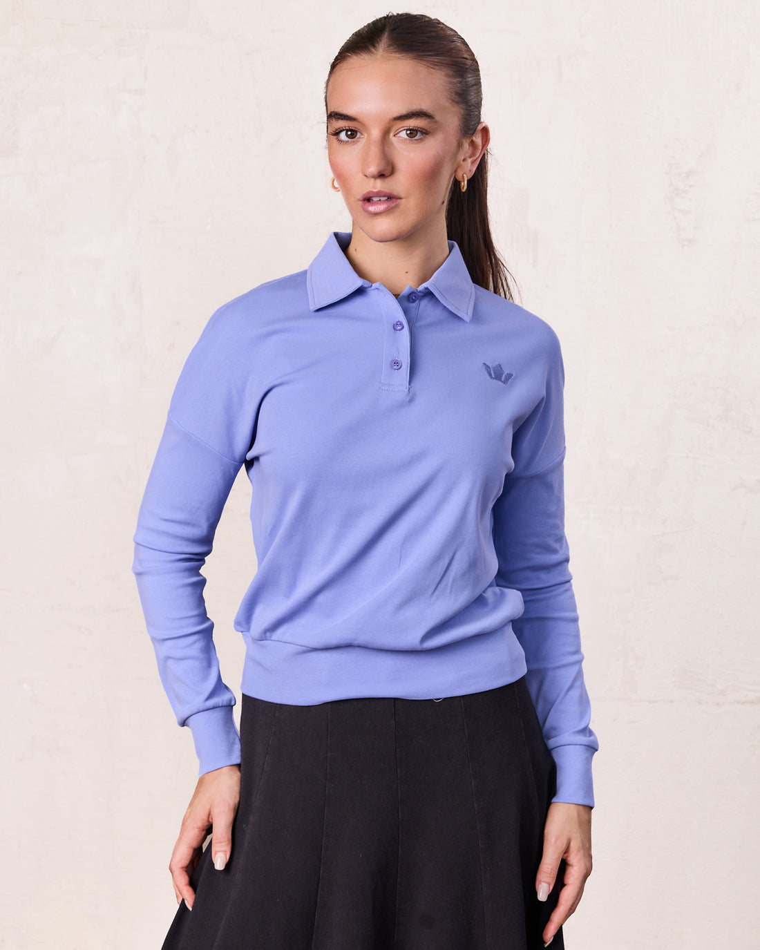 Collared Bomber Tee-Periwinkle