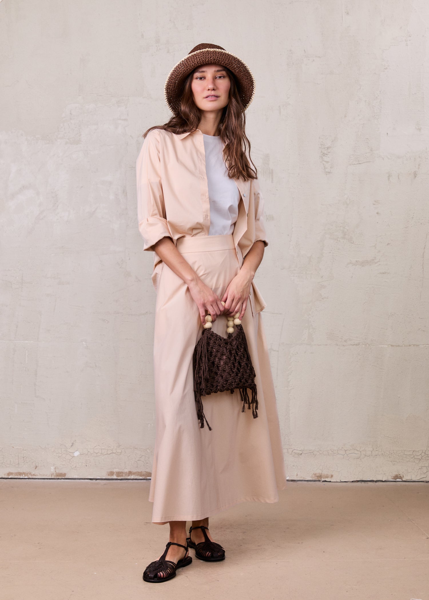 Cotton Button Down Blouse-Bone