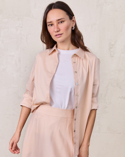 Cotton Button Down Blouse-Bone