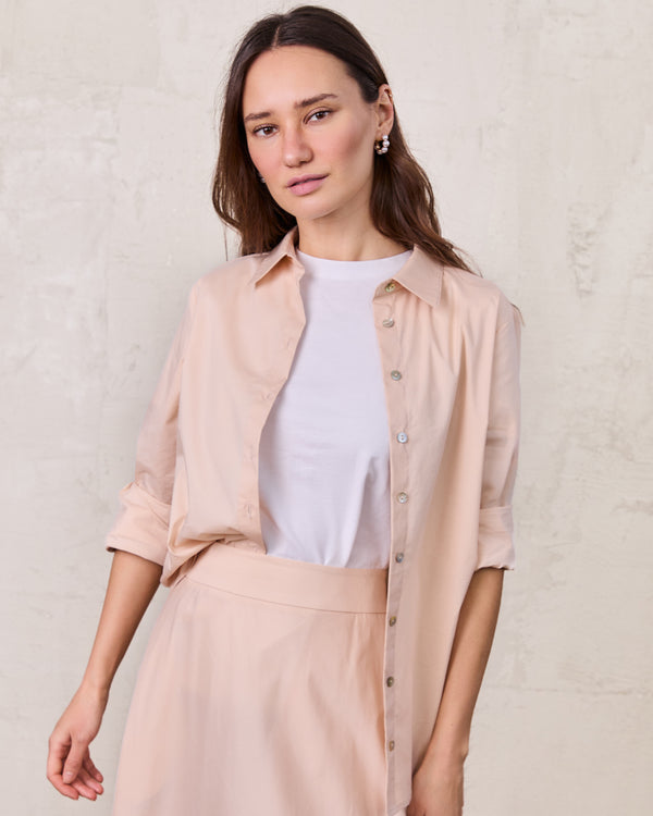Cotton Button Down Blouse-Bone
