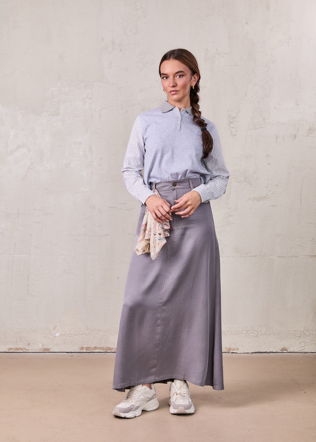 Lightweight A-Line Skirt-Grey