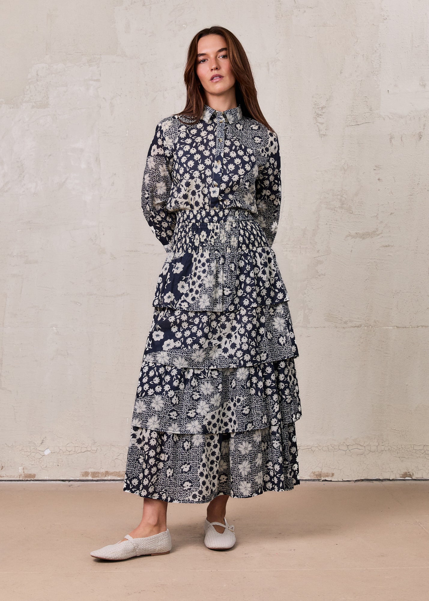 Ruched Top Layered Skirt-Kaleidoscope Floral