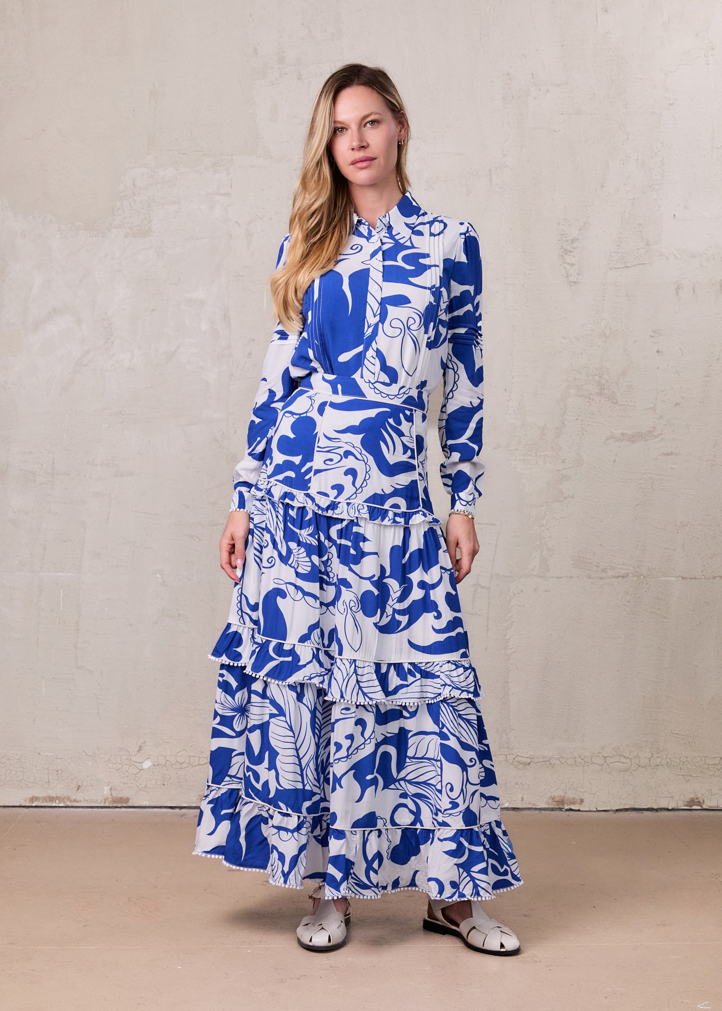 Pintuck Detail Blouse-Blue Carolina Floral