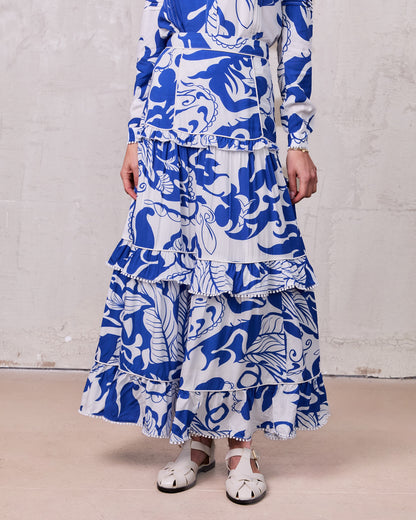 Pintuck Detail Skirt-Blue Carolina Floral