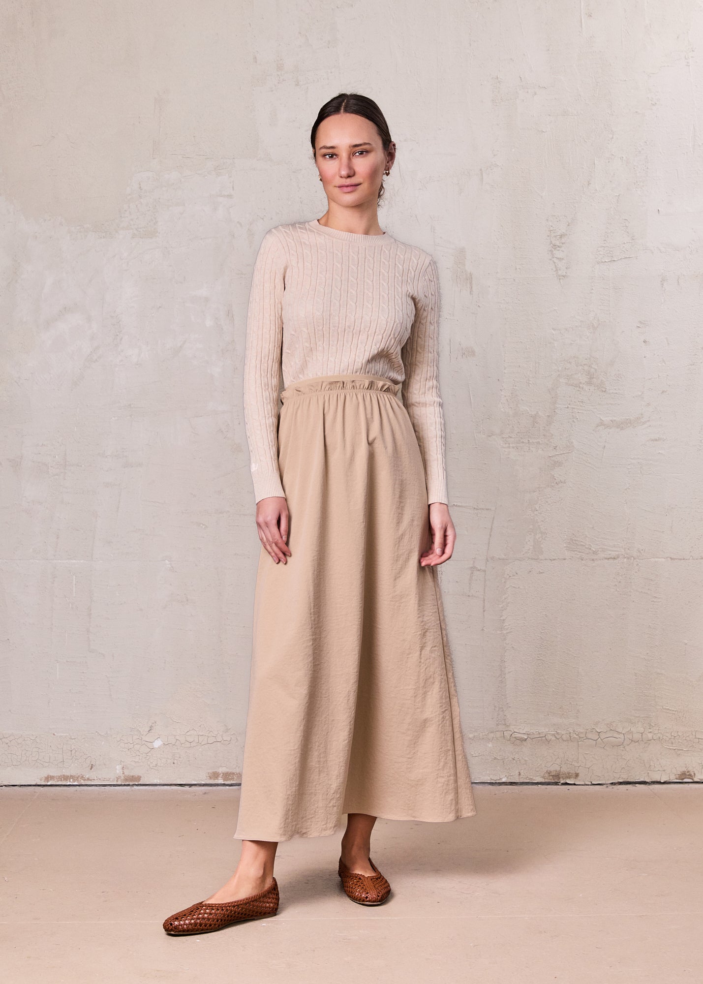 Elastic Waist Ruffle Skirt-Bone