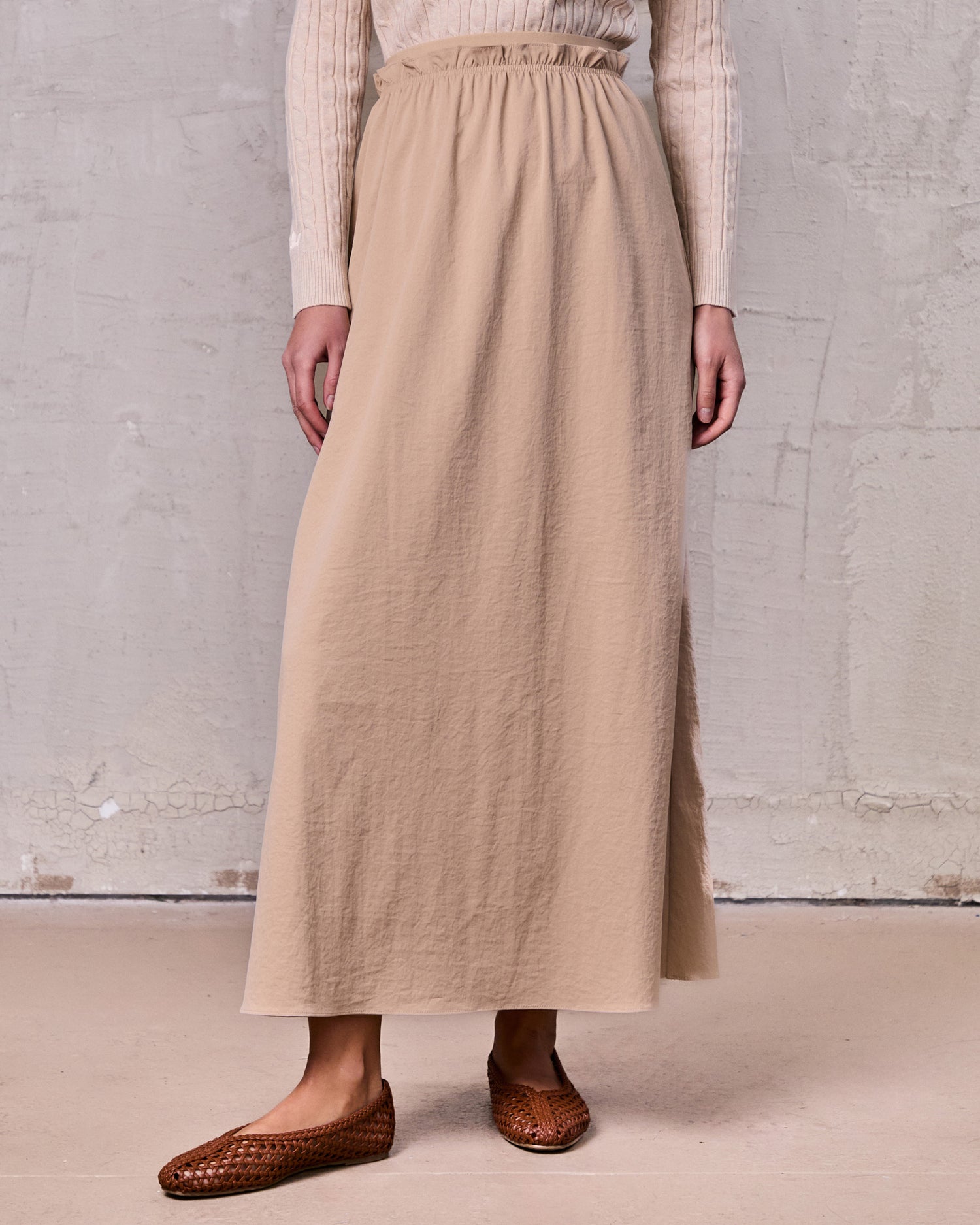 Elastic Waist Ruffle Skirt-Bone