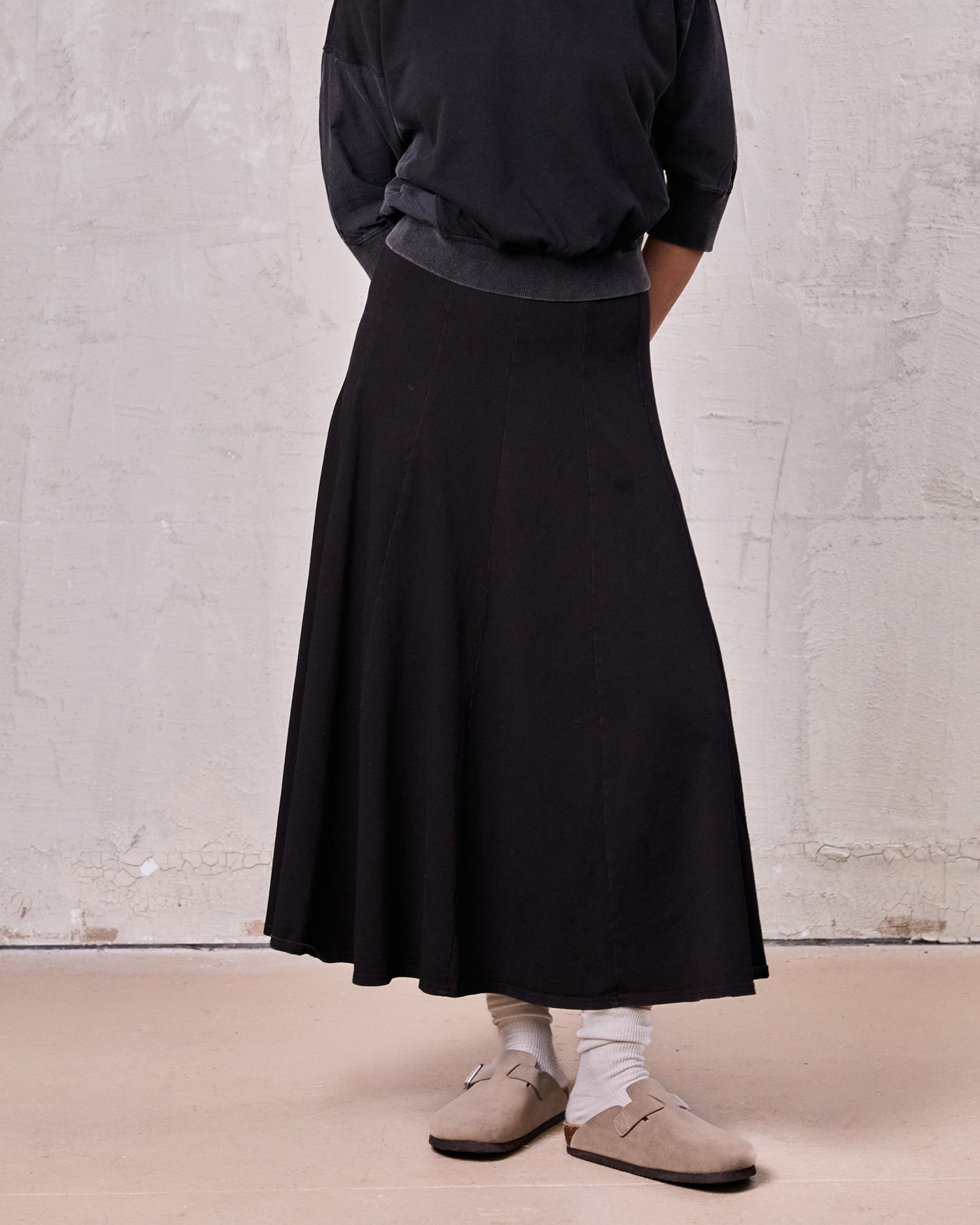 Paneled Flare Skirt 37"-Solid Black