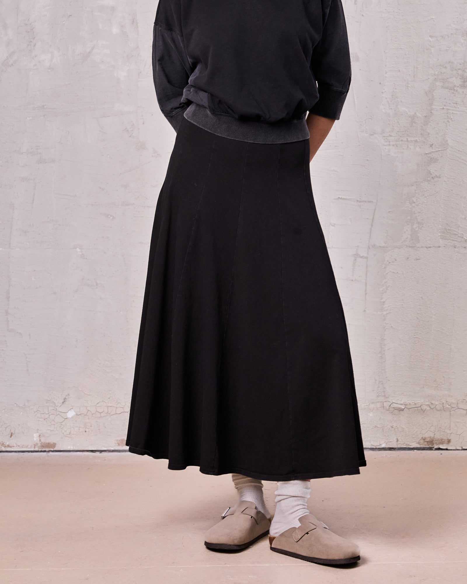 Paneled Flare Skirt 35"-Solid Black
