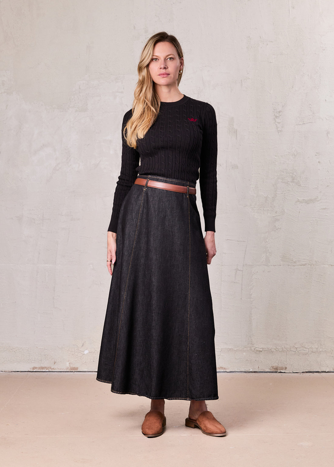 Logo Cable Sweater-Black/Hot Pink