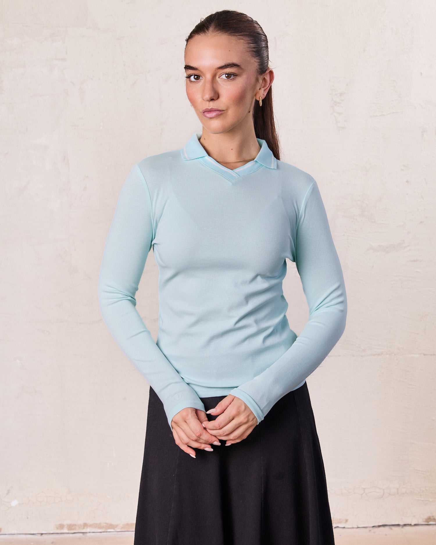 Collared High V T-Shirt-Mint