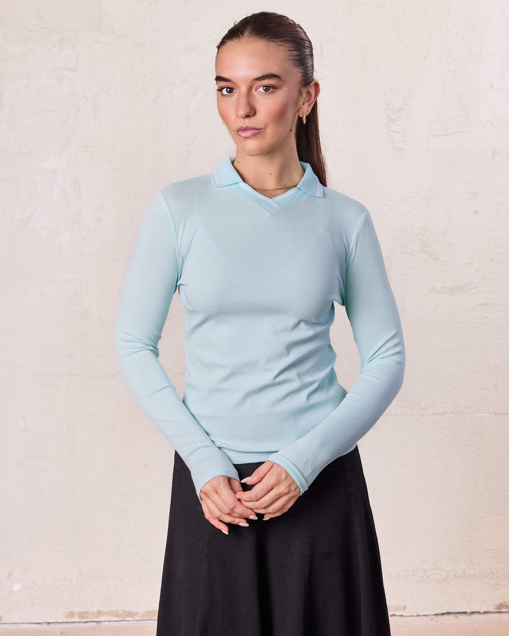 Collared High V T-Shirt-Mint