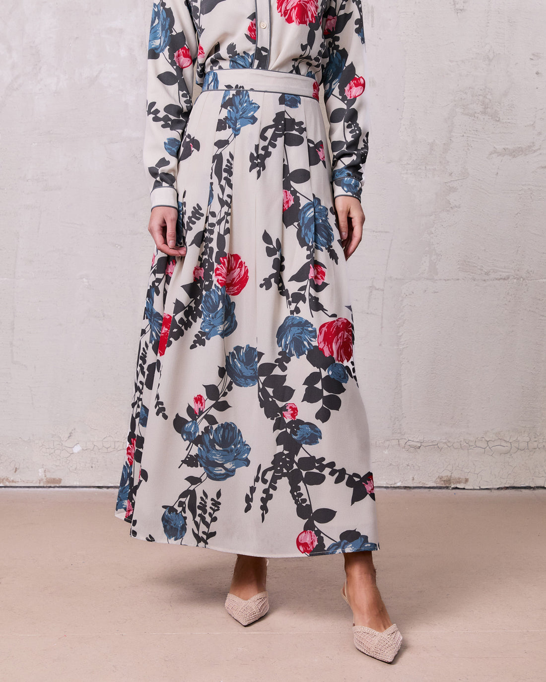 Printed Stitched Pleated Skirt-Floral