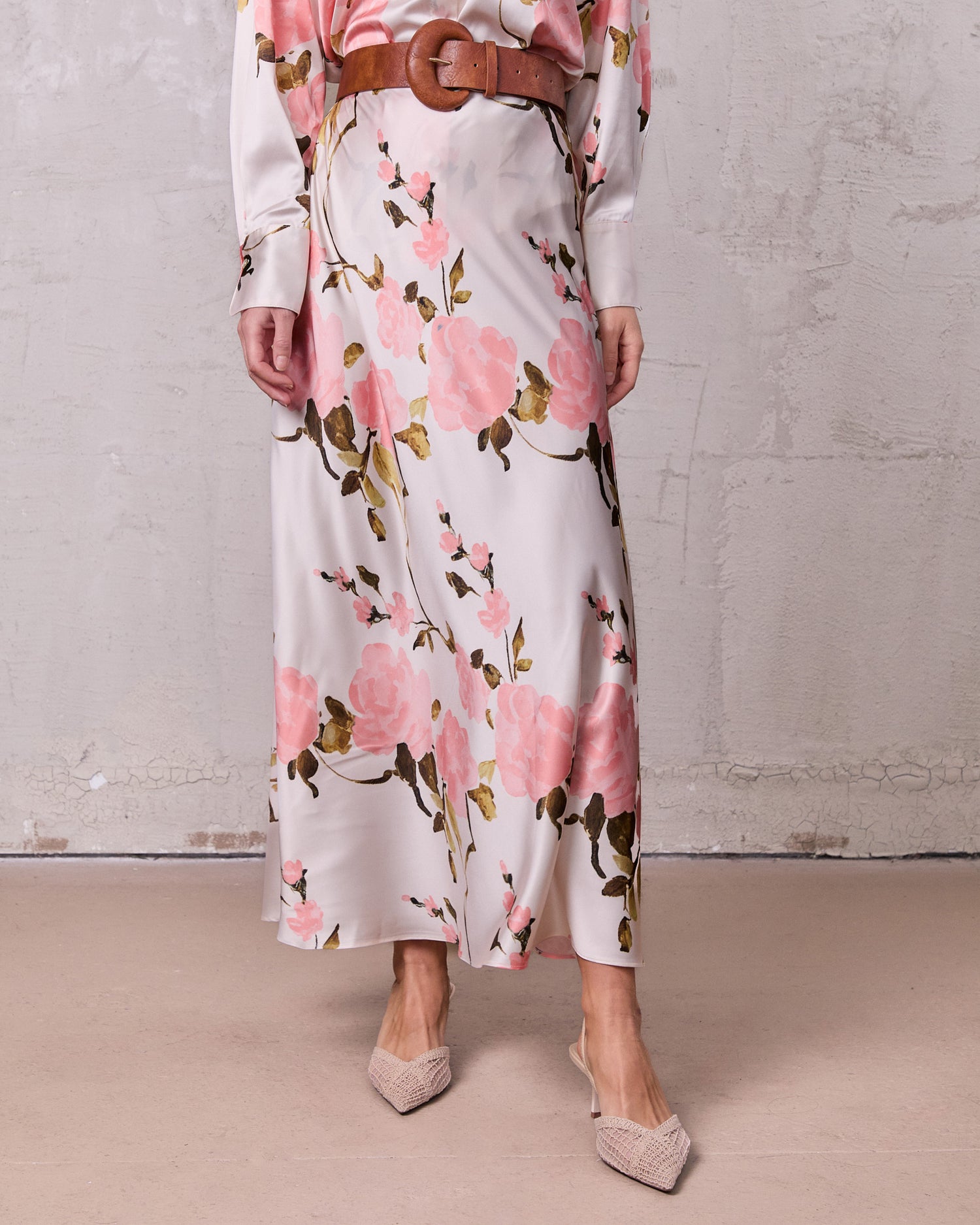 Print Slip Skirt-Peach Floral