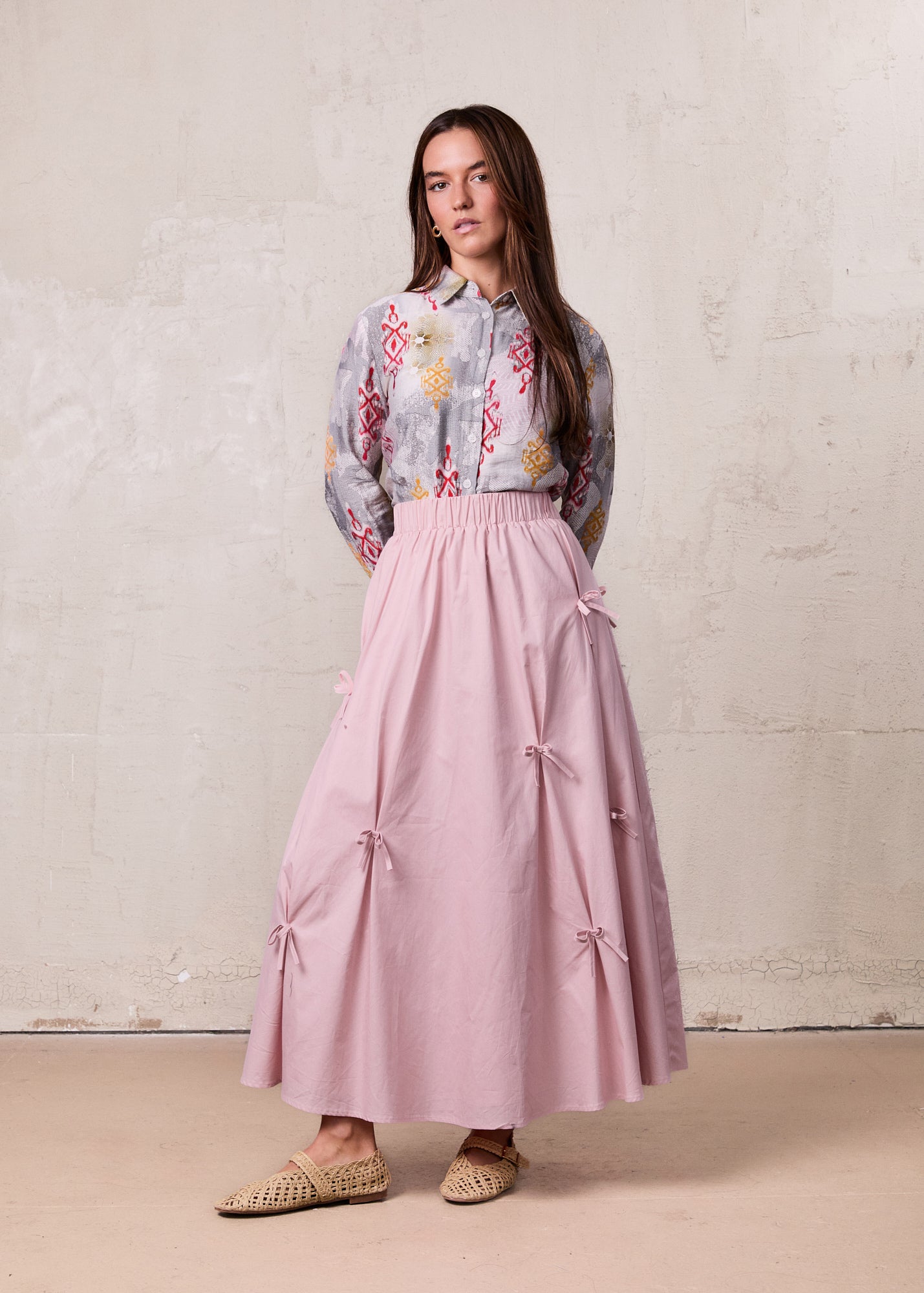 Button Down Collared Blouse-Ombre Print