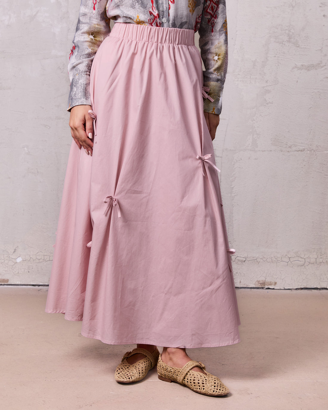 Scattered Bow Full Skirt-Pink