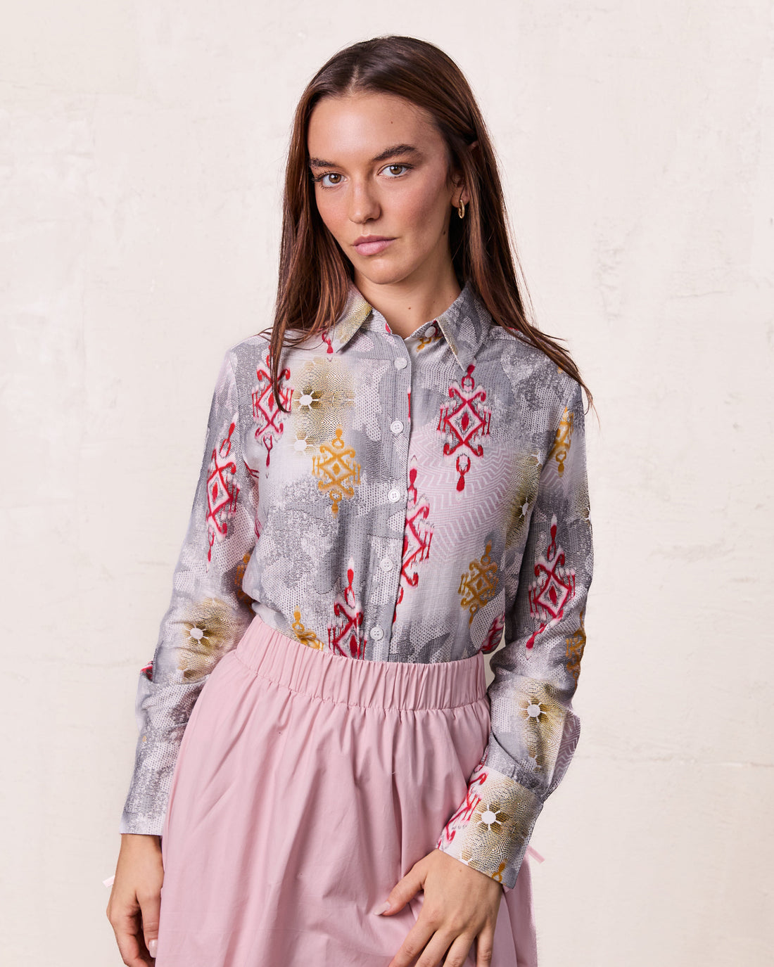 Button Down Collared Blouse-Ombre Print