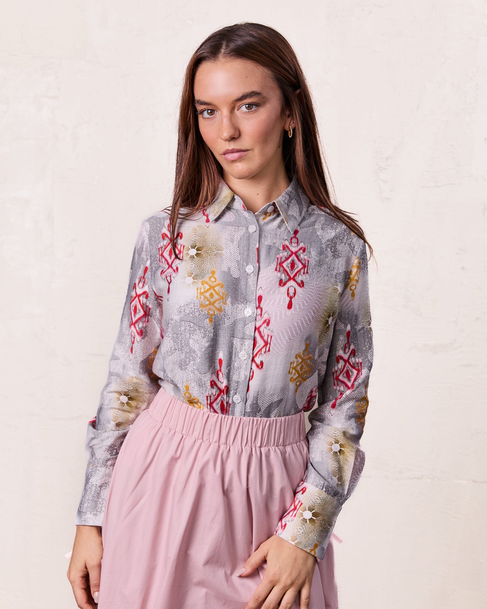 Button Down Collared Blouse-Ombre Print