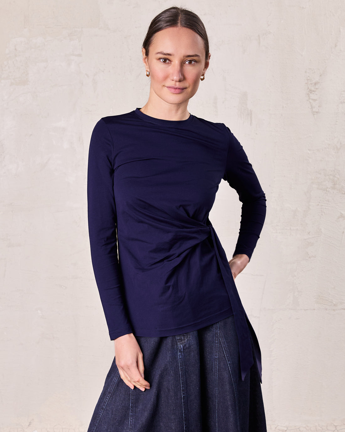 Side Tie T-Shirt-Navy